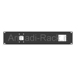 Pannello rack 19" 2 unità preforato per 1 spina 220v 16a 90° palazzoli e 3 moduli din