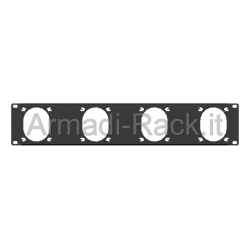 Pannello rack 19" 2 unità preforato per 4 prese 220v 16a gewiss flangia normale, scame o merlin geri