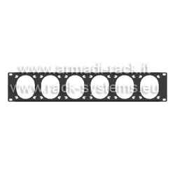 Pannello rack 19" 2 unità preforato per 6 prese 220v 16a gewiss flangia normale, scame o merlin geri