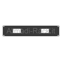 Pannello rack 19" 2 unità preforato per 2 connettori multipolari harting scame 10 poli