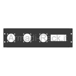 Pannello rack 19" 3 unità preforato per 3 prese 220v 16a palazzoli e 6 moduli din
