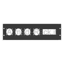 Pannello rack 19" 3 unità preforato per 4 prese 220v 16a gewiss + 6 moduli din