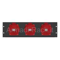 Pannello 3 unità 19" con n° 3 prese industriali 380v 32a ip67 3p+n+t gewiss inclinata