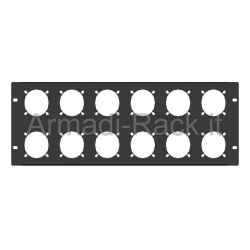 Pannello rack 19" 4 unità preforato per 12 prese 220v 16a gewiss flangia ridotta o ilme