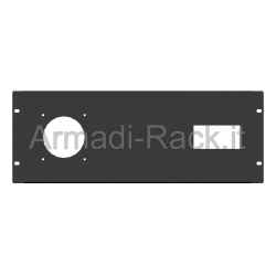 Pannello rack 19" 4 unità preforato per 1 spina industriale dritta 380v 63a scame + vano per 5 modul