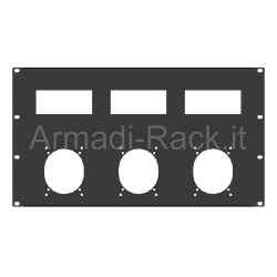 Pannello rack 19" 6 unità preforato per 3 prese 380v 32a gewiss o scame e 3 vani da 6 moduli din cad