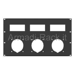 Pannello rack 19" 6 unità preforato per 3 prese 380v 63a gewiss o scame e 3 vani da 6 moduli din cad
