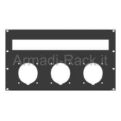Pannello rack 19" 6 unità preforato per 3 prese 380v 63a gewiss o scame e vano per 24 moduli din