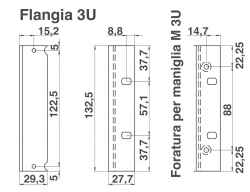 Flangia 19" per subracks serie gold 3U con fori per maniglia