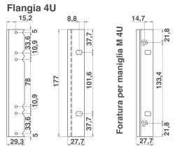 Flangia 19" per subracks serie gold 4U con fori per maniglia