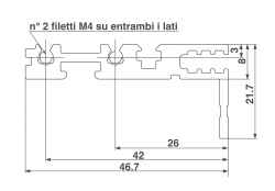 Profilo posteriore connettori DIN 41612 con 2 fori di fissaggio, lunghezza 42HP (Half rack)