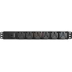 MULTIPRESA RACK 19" 1,5U - 6 prese UK (orizzontali) - interruttore luminoso on/off - cavo alimentazione 3g1,5 lungo 2 metri - spina UK