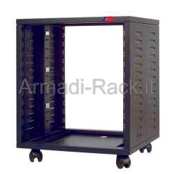 Mobile HI FI professionale per rack 19 pollici da 12 unità, L=560, P=500, H=660(590 con ruote) mm. Colore nero RAL9005