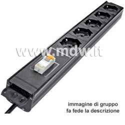 Multipresa 5 prese con interruttore Magnetotermico Differenziale 16Amper, struttura in PVC auto estinguente V0